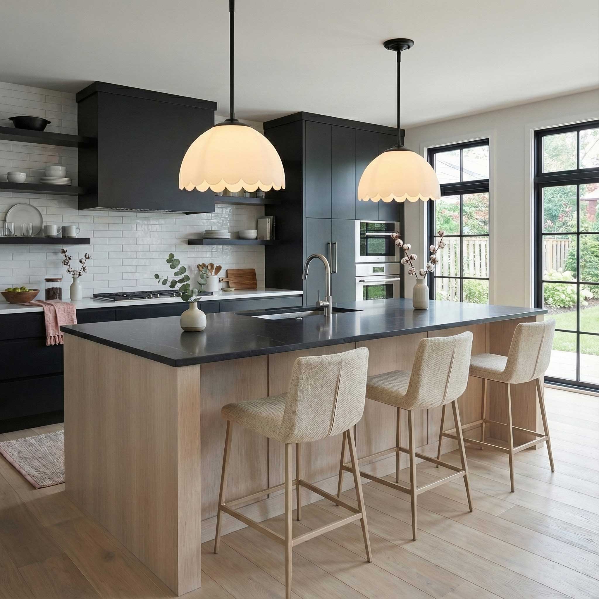 Dorinda 1-Light Pendant in Matte Black with Opal Glass - - Golden Lighting