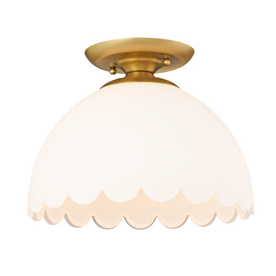Dorinda Semi-Flush in Brushed Champagne Bronze with Opal Glass Shade - - Golden Lighting