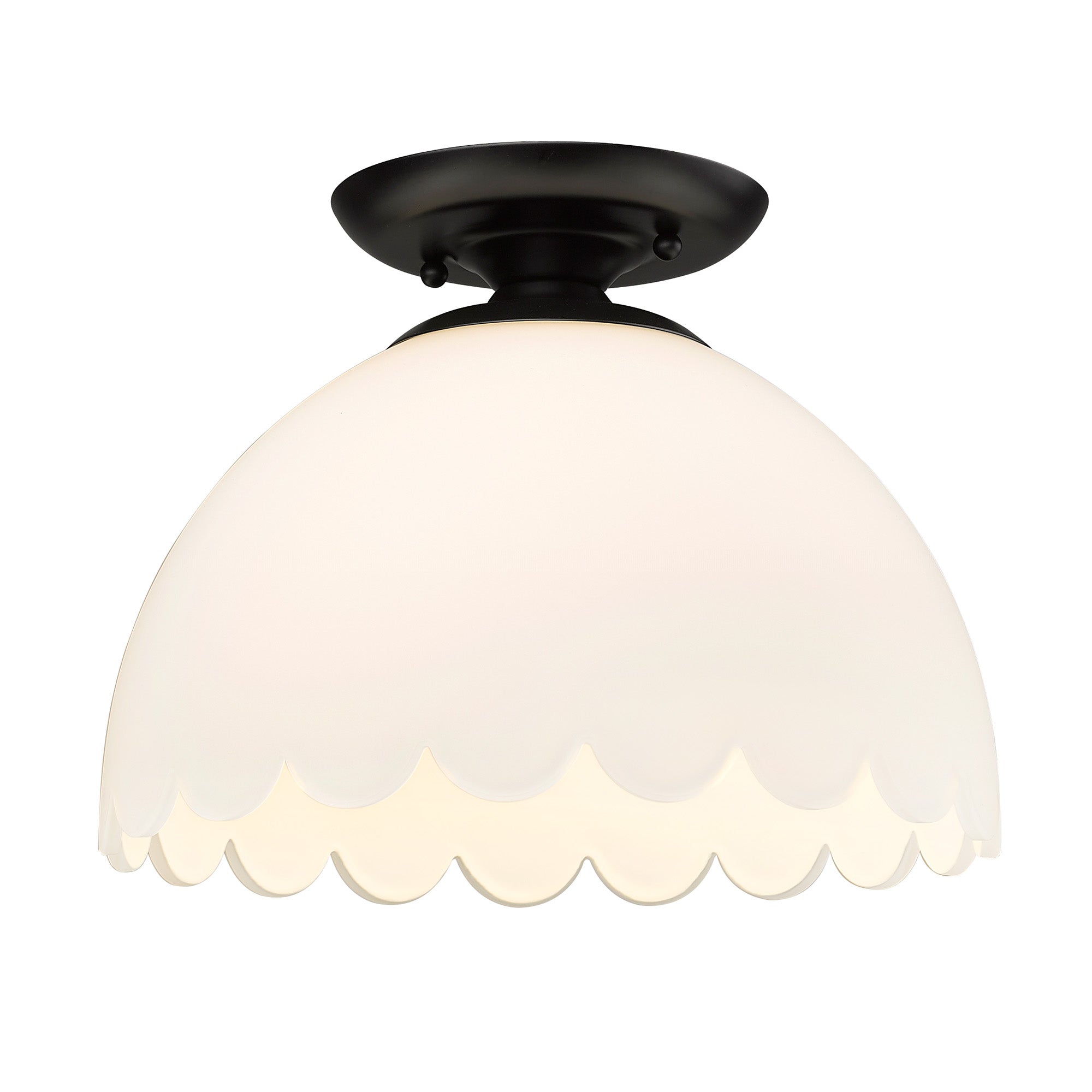 Dorinda BLK Semi-Flush in Matte Black with Opal Shade - - Golden Lighting