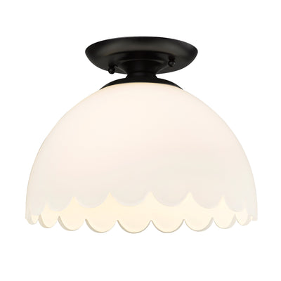 Dorinda BLK Semi-Flush in Matte Black with Opal Shade - - Golden Lighting