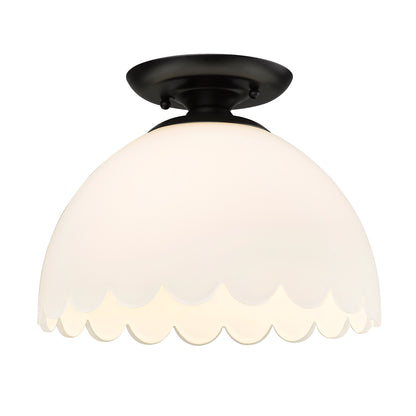 Dorinda BLK Semi-Flush in Matte Black with Opal Shade - - Golden Lighting