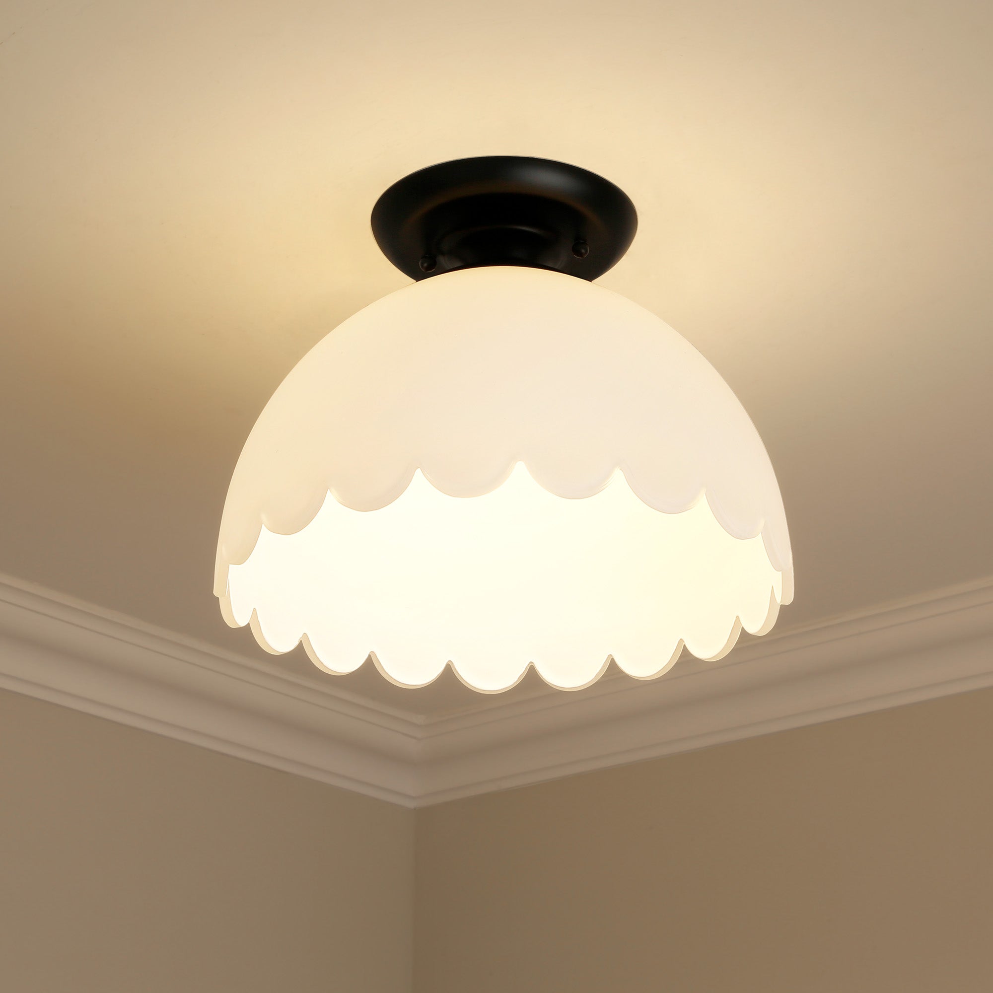 Dorinda BLK Semi-Flush in Matte Black with Opal Shade - - Golden Lighting