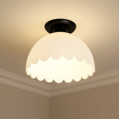 Dorinda BLK Semi-Flush in Matte Black with Opal Shade - - Golden Lighting
