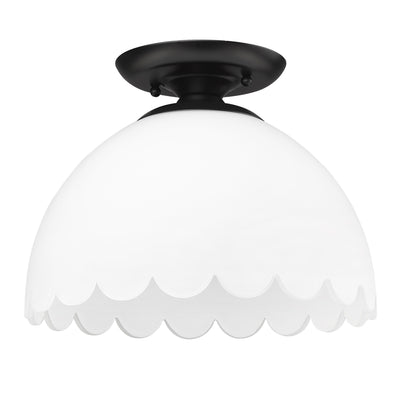 Dorinda BLK Semi-Flush in Matte Black with Opal Shade - - Golden Lighting