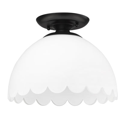 Dorinda BLK Semi-Flush in Matte Black with Opal Shade - - Golden Lighting