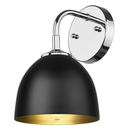 Zoey 1-light Wall Sconce in Chrome and Matte Black shade - - Golden Lighting