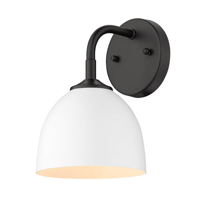 Zoey 1-Light Wall Sconce in Matte Black with Matte White Shade - - Golden Lighting