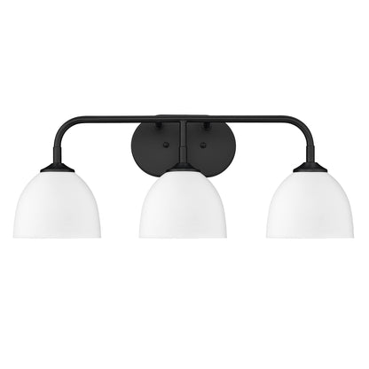 Zoey 3-Light Bath Vanity in Matte Black with Matte White Shade - Matte Black / Matte White / White - Golden Lighting