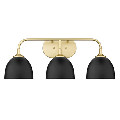 Zoey 3-Light Bath Vanity in Olympic Gold with Matte Black Shade - Olympic Gold / Matte Black / Black - Golden Lighting