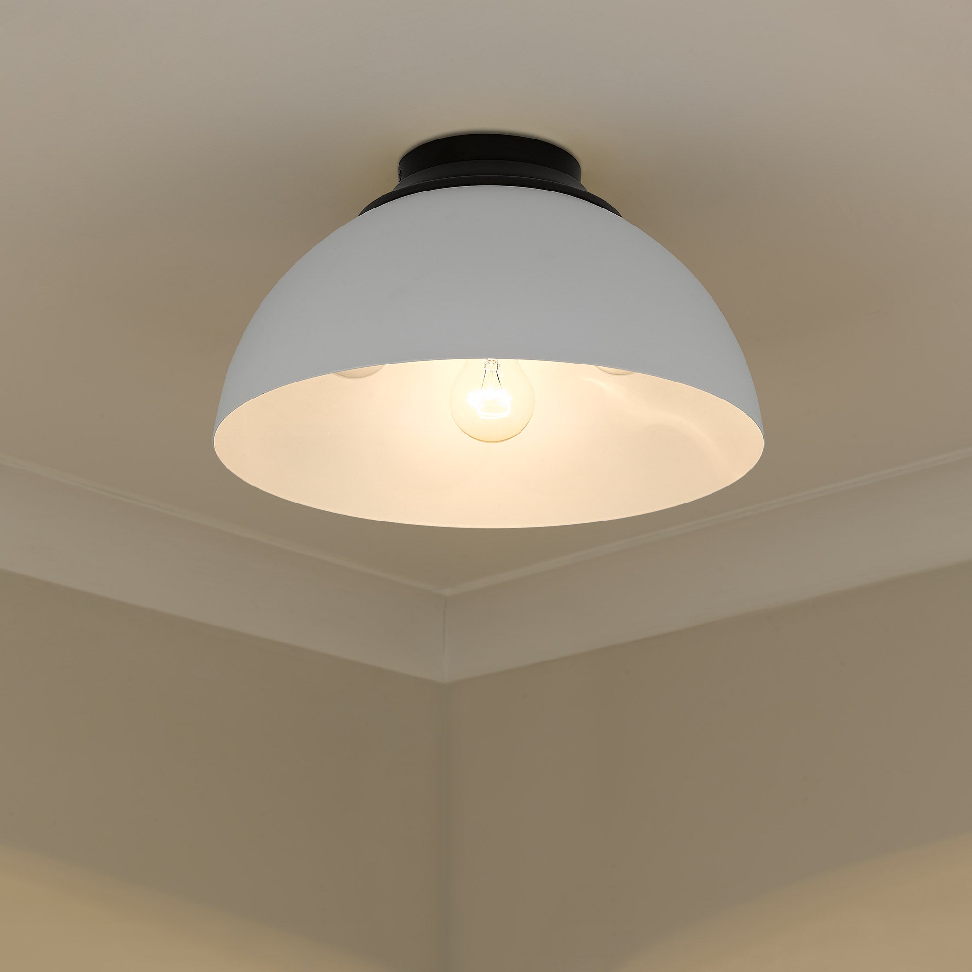 Zoey 3-light Flush Mount in Matte Black and Matte White shade - - Golden Lighting