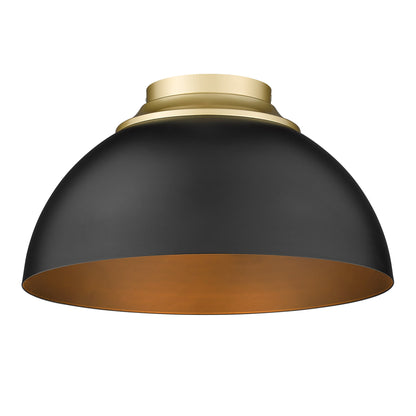 Zoey 3-light Flush Mount in Olympic Gold and Matte Black shade - - Golden Lighting