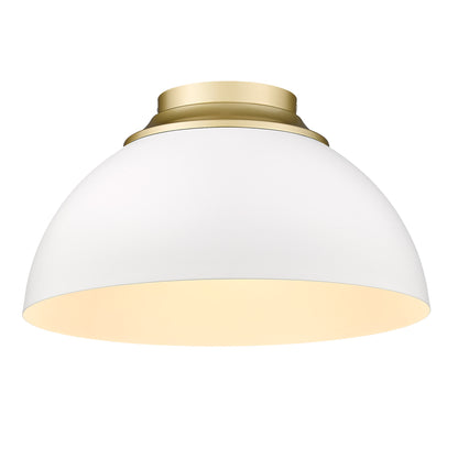 Zoey 3-light Flush Mount in Olympic Gold and Matte White shade - - Golden Lighting