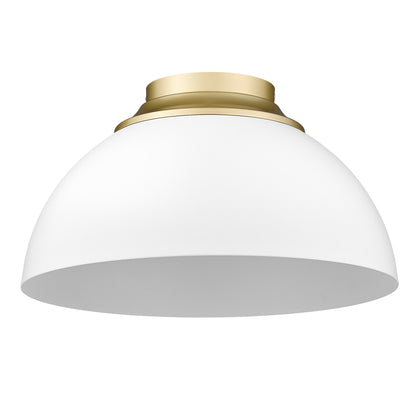 Zoey 3-light Flush Mount in Olympic Gold and Matte White shade - - Golden Lighting