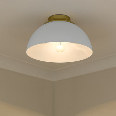 Zoey 3-light Flush Mount in Olympic Gold and Matte White shade - - Golden Lighting