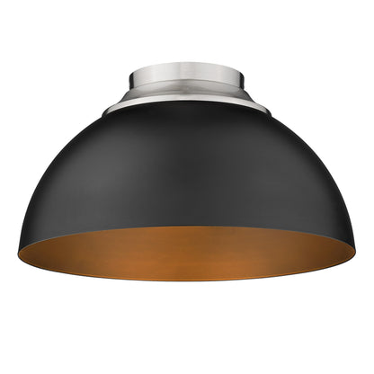Zoey 3-light Flush Mount in Pewter and Matte Black shade - - Golden Lighting