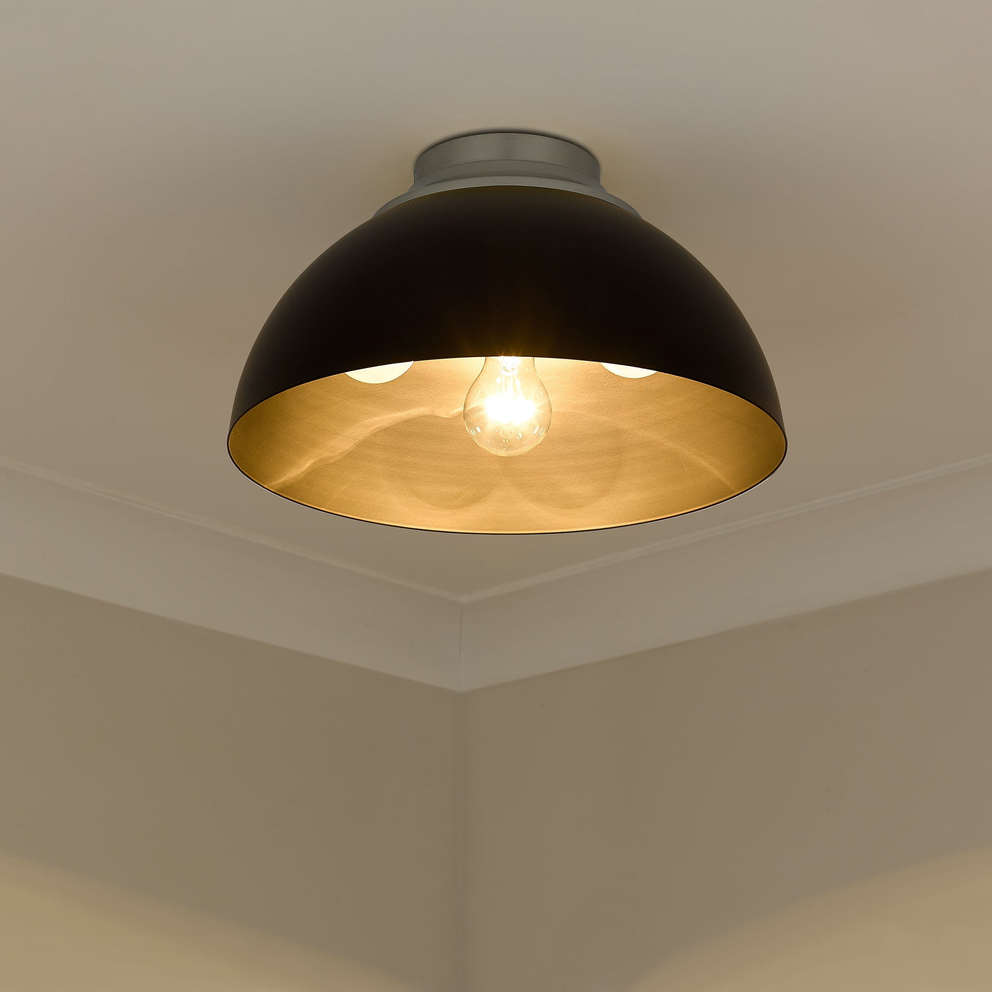 Zoey 3-light Flush Mount in Pewter and Matte Black shade - - Golden Lighting