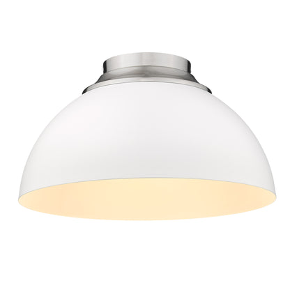 Zoey 3-light Flush Mount in Pewter and Matte White shade - - Golden Lighting