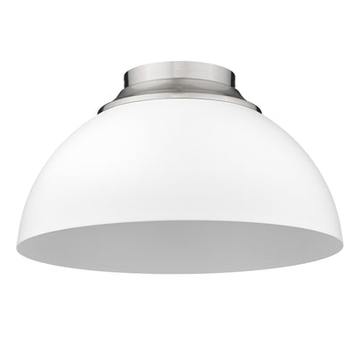 Zoey 3-light Flush Mount in Pewter and Matte White shade - - Golden Lighting