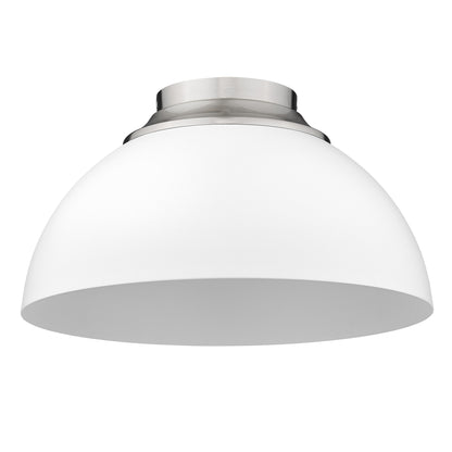 Zoey 3-light Flush Mount in Pewter and Matte White shade - - Golden Lighting