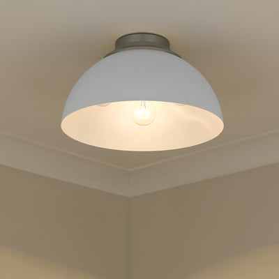 Zoey 3-light Flush Mount in Pewter and Matte White shade - - Golden Lighting