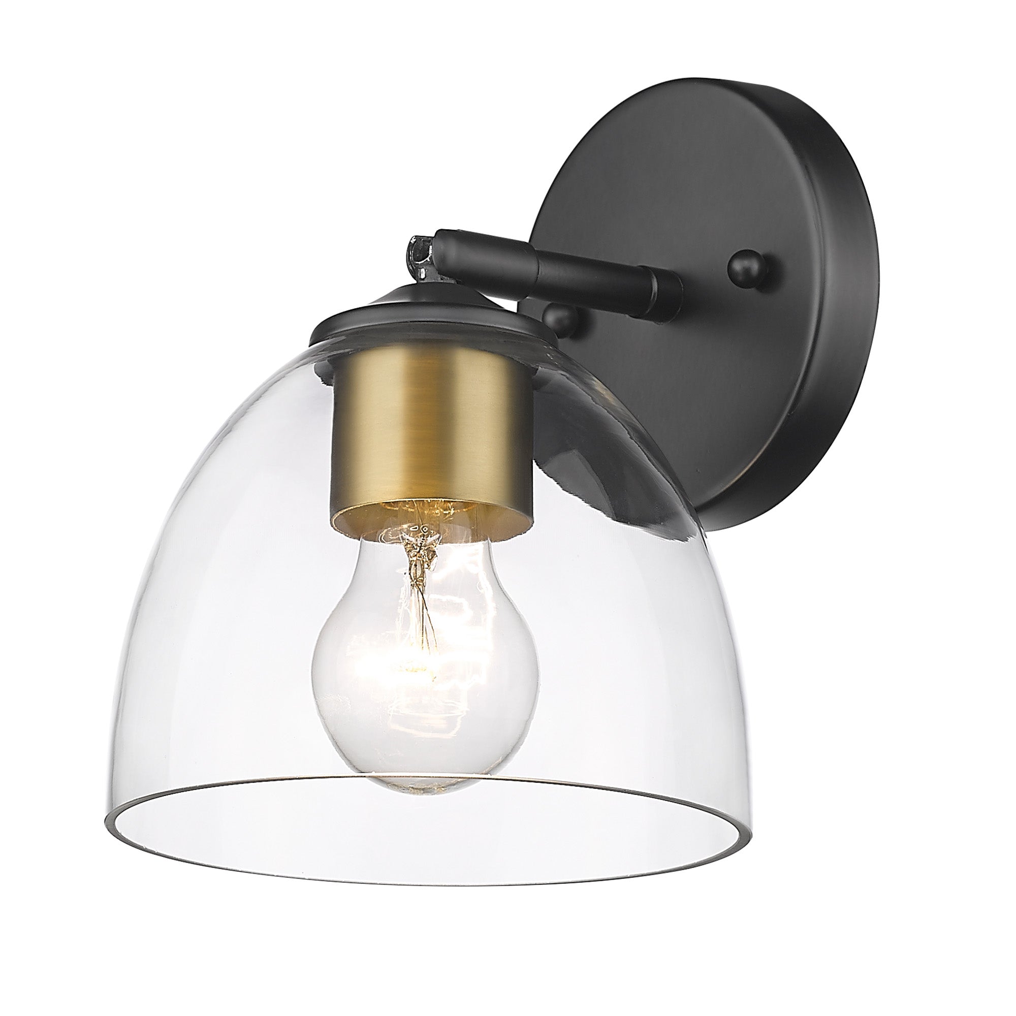 Roxie 1 Light Wall Sconce in Matte Black with Brushed Champagne Bronze and Clear Glass Shade - - Golden Lighting