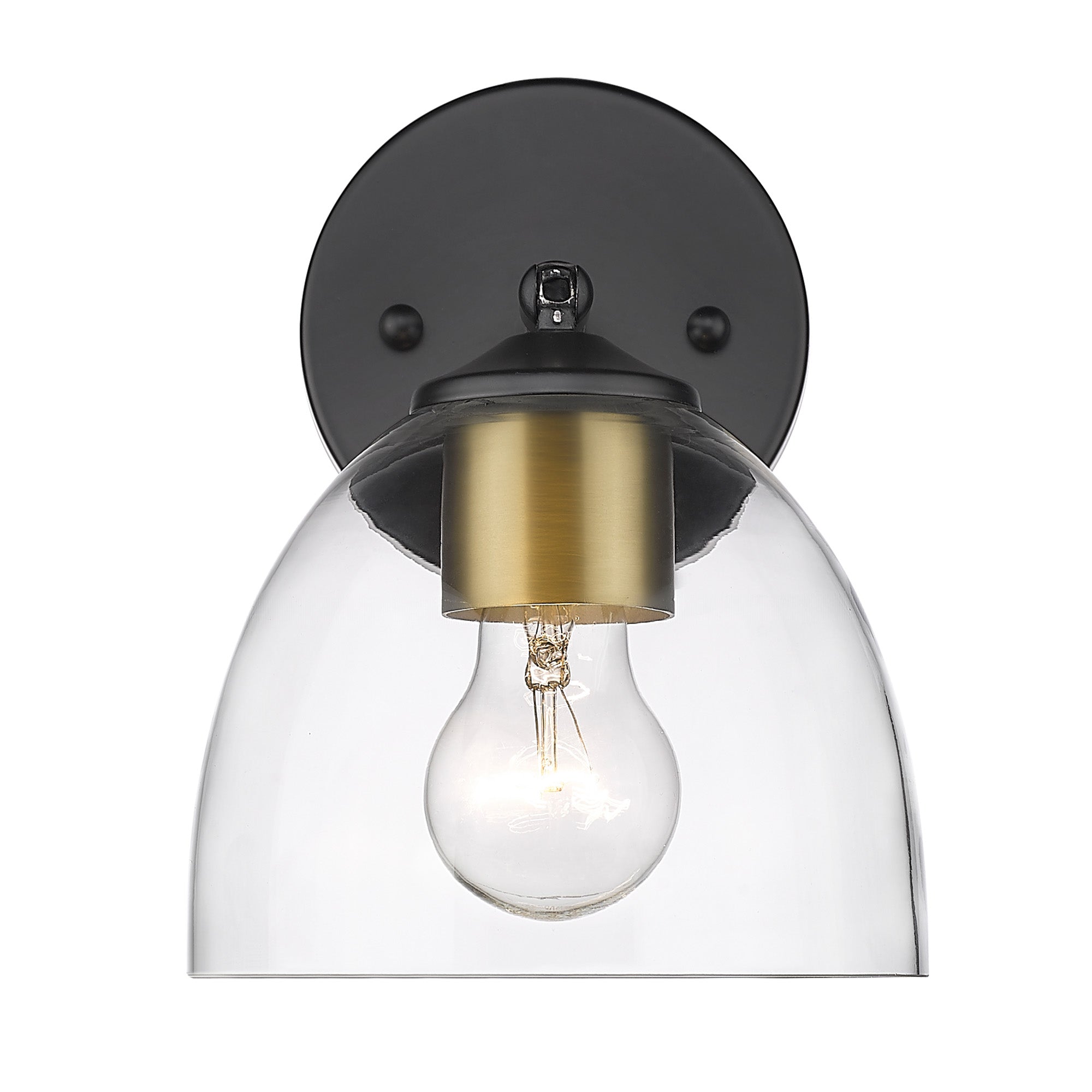 Roxie 1 Light Wall Sconce in Matte Black with Brushed Champagne Bronze and Clear Glass Shade - Default Title - Golden Lighting
