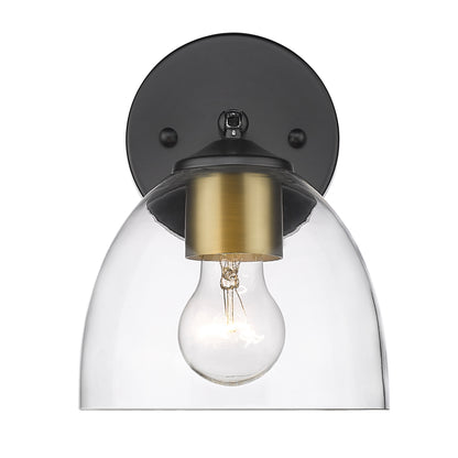 Roxie 1 Light Wall Sconce in Matte Black with Brushed Champagne Bronze and Clear Glass Shade - Default Title - Golden Lighting