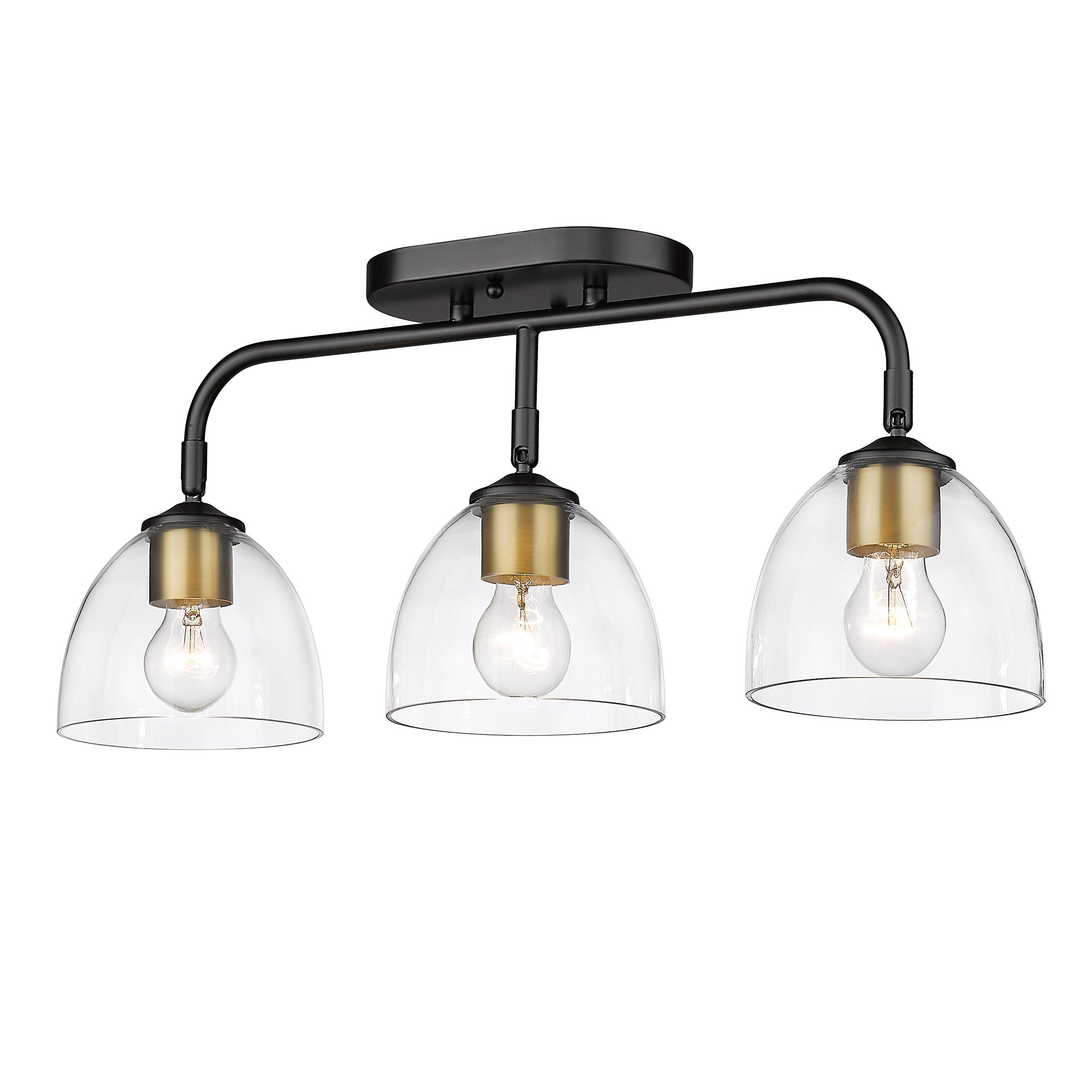 Roxie 3 Light Semi-Flush in Matte Black with Brushed Champagne Bronze Accents and Clear Glass Shade - - Golden Lighting