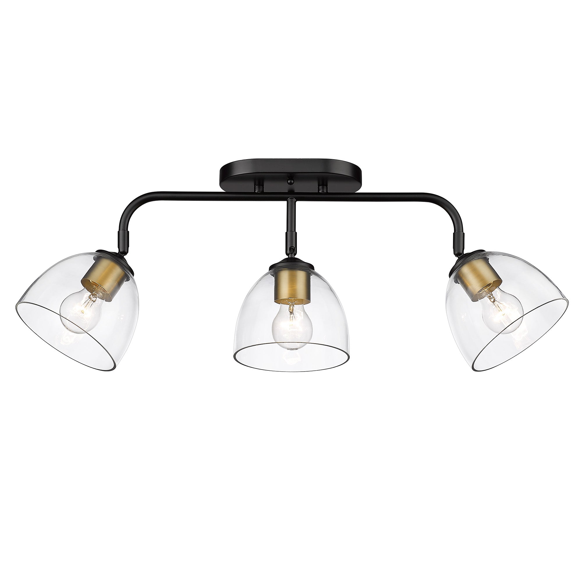 Roxie 3 Light Semi-Flush in Matte Black with Brushed Champagne Bronze Accents and Clear Glass Shade - Matte Black / Clear Glass / Clear - Golden Lighting