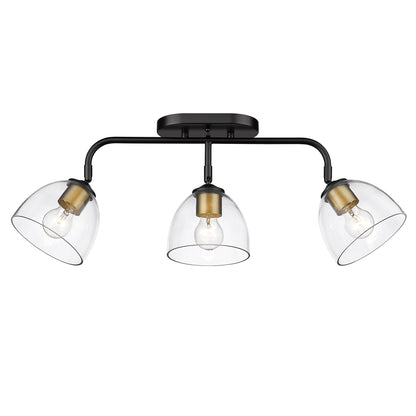 Roxie 3 Light Semi-Flush in Matte Black with Brushed Champagne Bronze Accents and Clear Glass Shade - Matte Black / Clear Glass / Clear - Golden Lighting