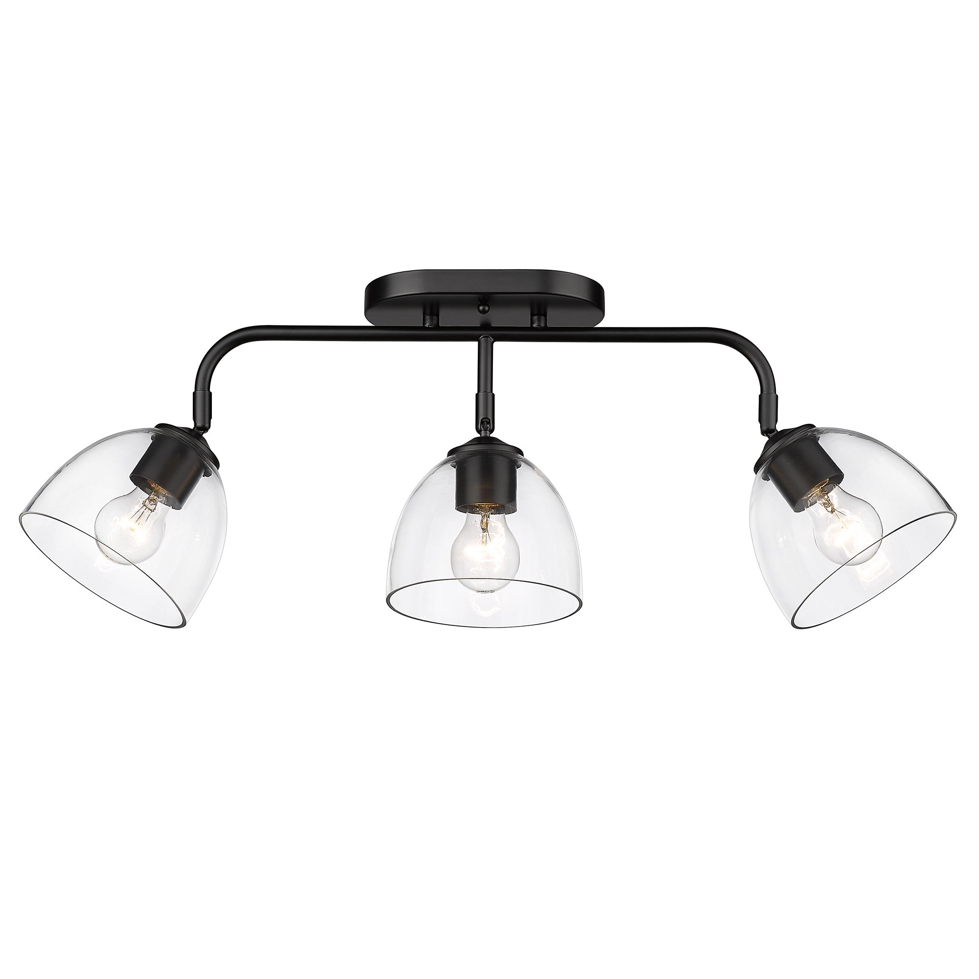 Roxie 3 Light Semi-Flush in Matte Black with Matte Black Accents and Clear Glass Shade - Matte Black / Clear Glass / Clear - Golden Lighting