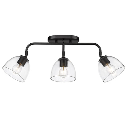 Roxie 3 Light Semi-Flush in Matte Black with Matte Black Accents and Clear Glass Shade - Matte Black / Clear Glass / Clear - Golden Lighting