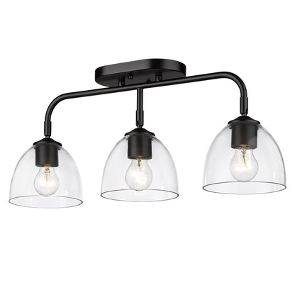 Roxie 3 Light Semi-Flush in Matte Black with Matte Black Accents and Clear Glass Shade - - Golden Lighting