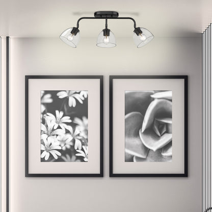 Roxie 3 Light Semi-Flush in Matte Black with Matte Black Accents and Clear Glass Shade - Incandescent,Type A / 3 x 100W(M) / 24.625"L x 7.75"W x 10.25"H - Golden Lighting