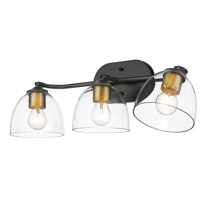 Golden Lighting Roxie 3-light Vanity in Matte Black and Brushed Champagne Brass Accents - - Golden Lighting