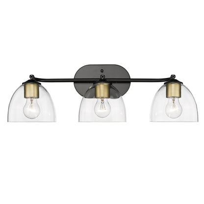 Roxie 3 Light Bath Vanity in Matte Black with Brushed Champagne Bronze Accents and Clear Glass Shade - Matte Black / Clear Glass / Clear - Golden Lighting