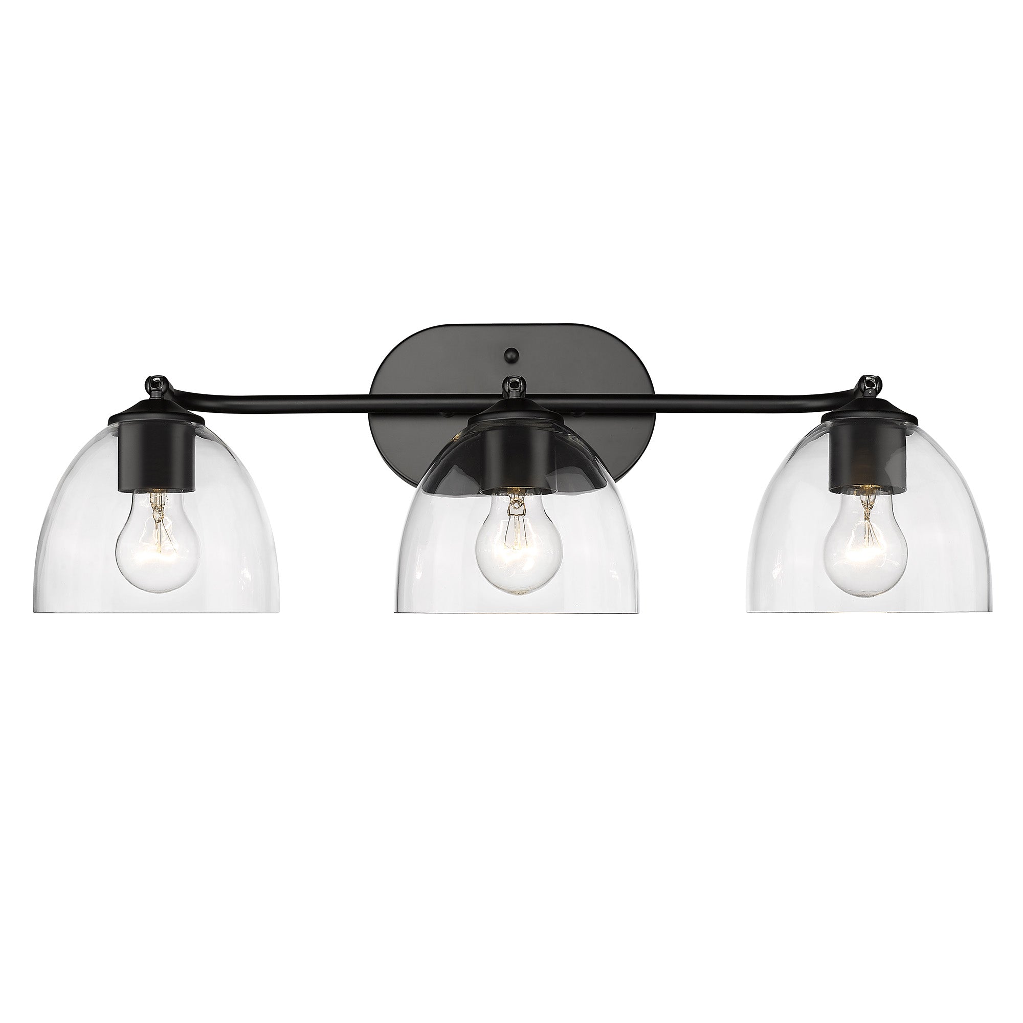 Roxie 3 Light Bath Vanity in Matte Black with Matte Black Accents and Clear Glass Shade - Matte Black / Clear Glass / Clear - Golden Lighting