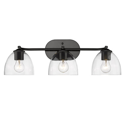 Roxie 3 Light Bath Vanity in Matte Black with Matte Black Accents and Clear Glass Shade - Matte Black / Clear Glass / Clear - Golden Lighting