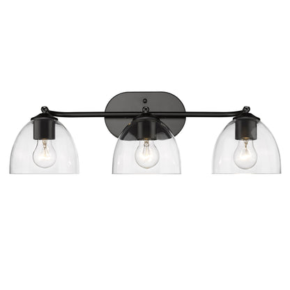 Roxie 3 Light Bath Vanity in Matte Black with Matte Black Accents and Clear Glass Shade - Default Title - Golden Lighting