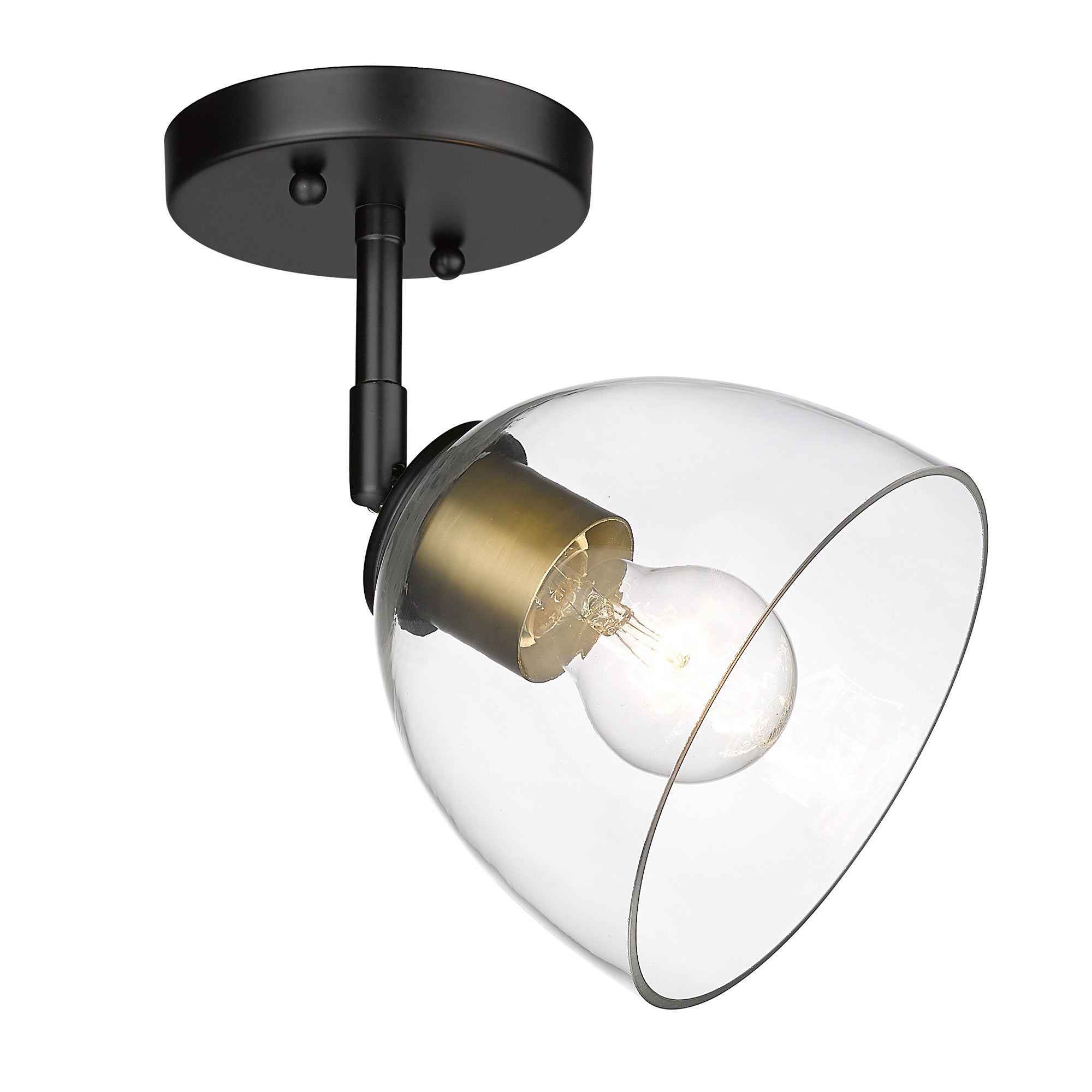 Roxie Semi-Flush in Matte Black with Brushed Champagne Bronze and Clear Glass Shade - - Golden Lighting