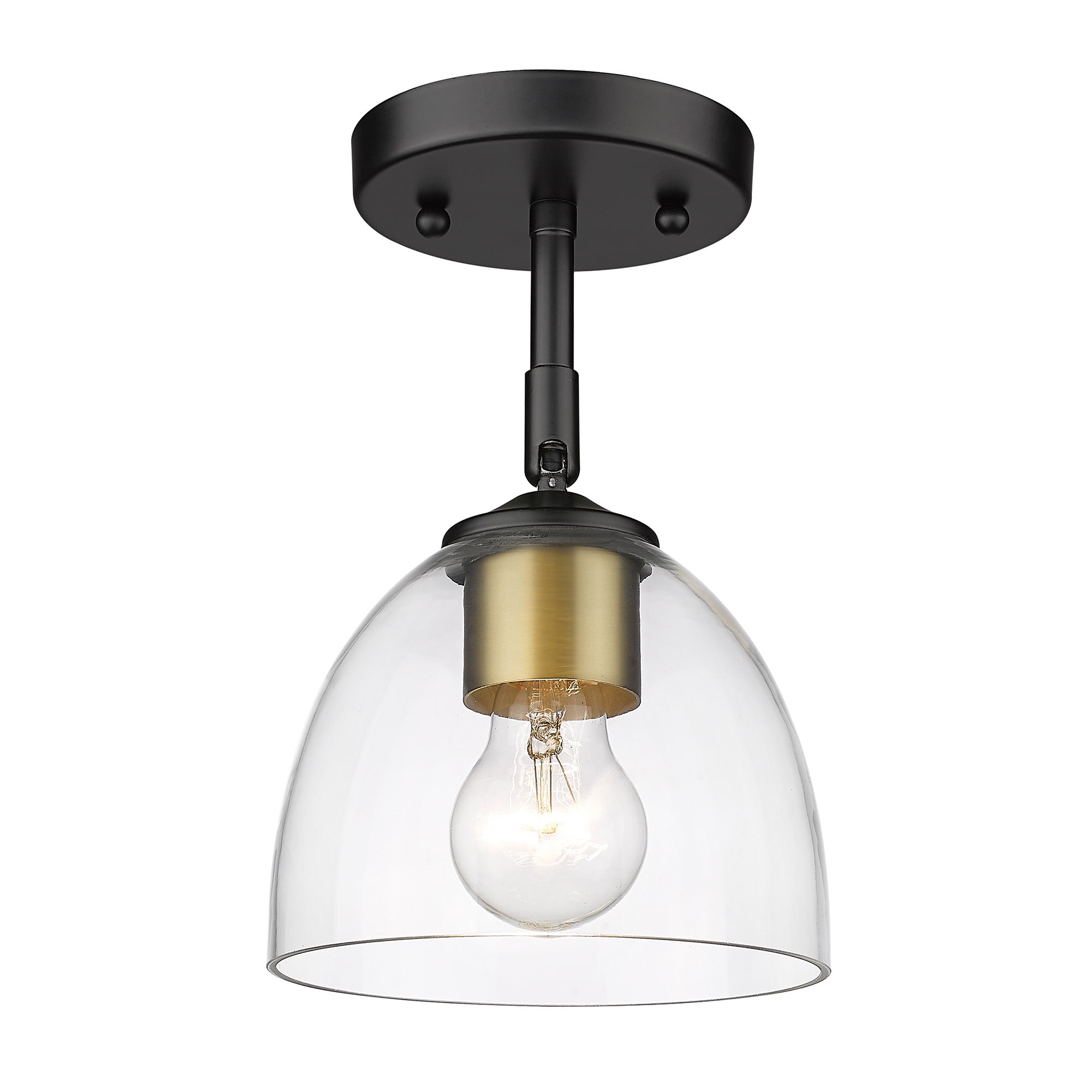 Roxie Semi-Flush in Matte Black with Brushed Champagne Bronze and Clear Glass Shade - Default Title - Golden Lighting