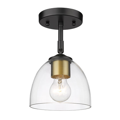 Roxie Semi-Flush in Matte Black with Brushed Champagne Bronze and Clear Glass Shade - Default Title - Golden Lighting