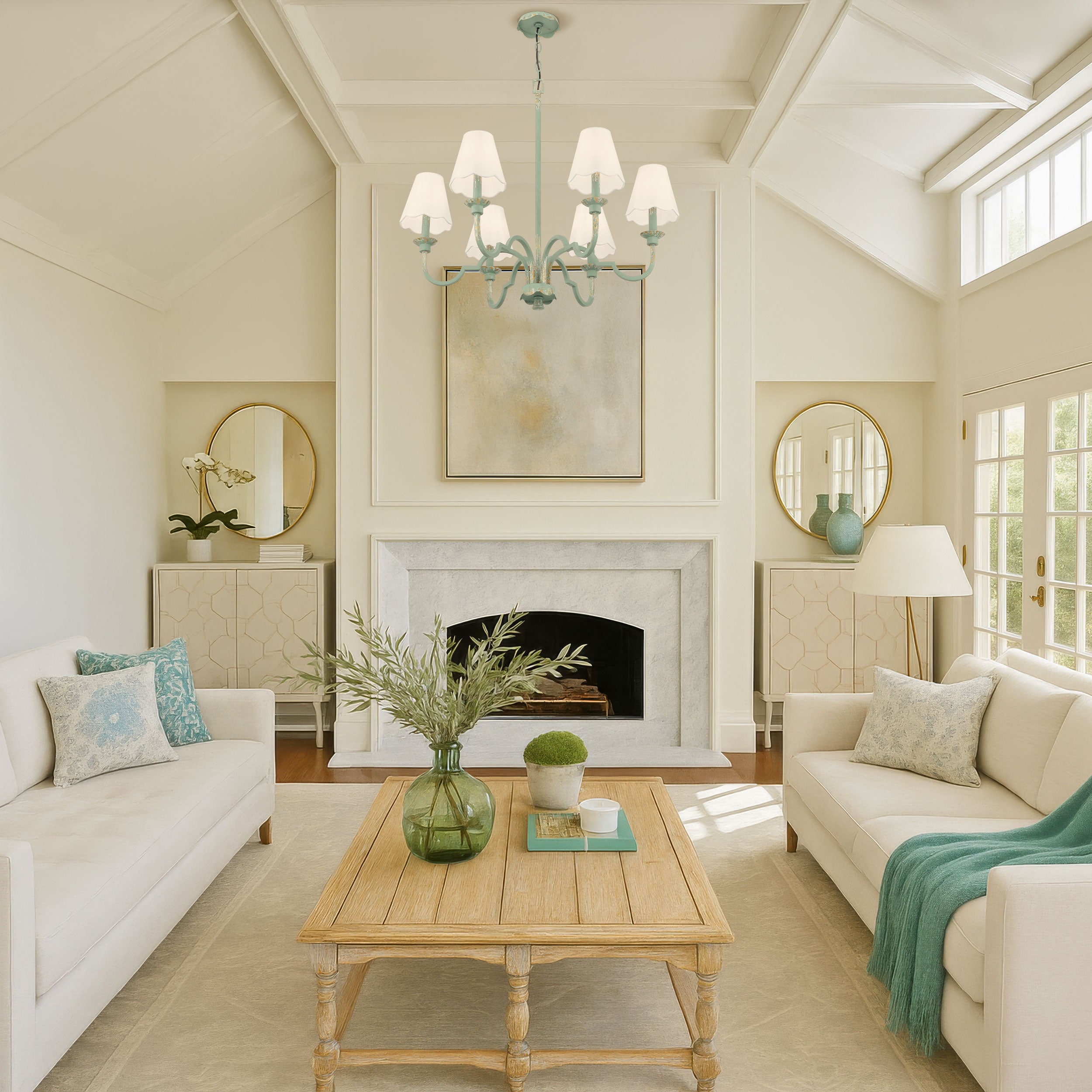 Golden Lighting Cheshire 6-light Chandelier in Antique Teal - - Golden Lighting