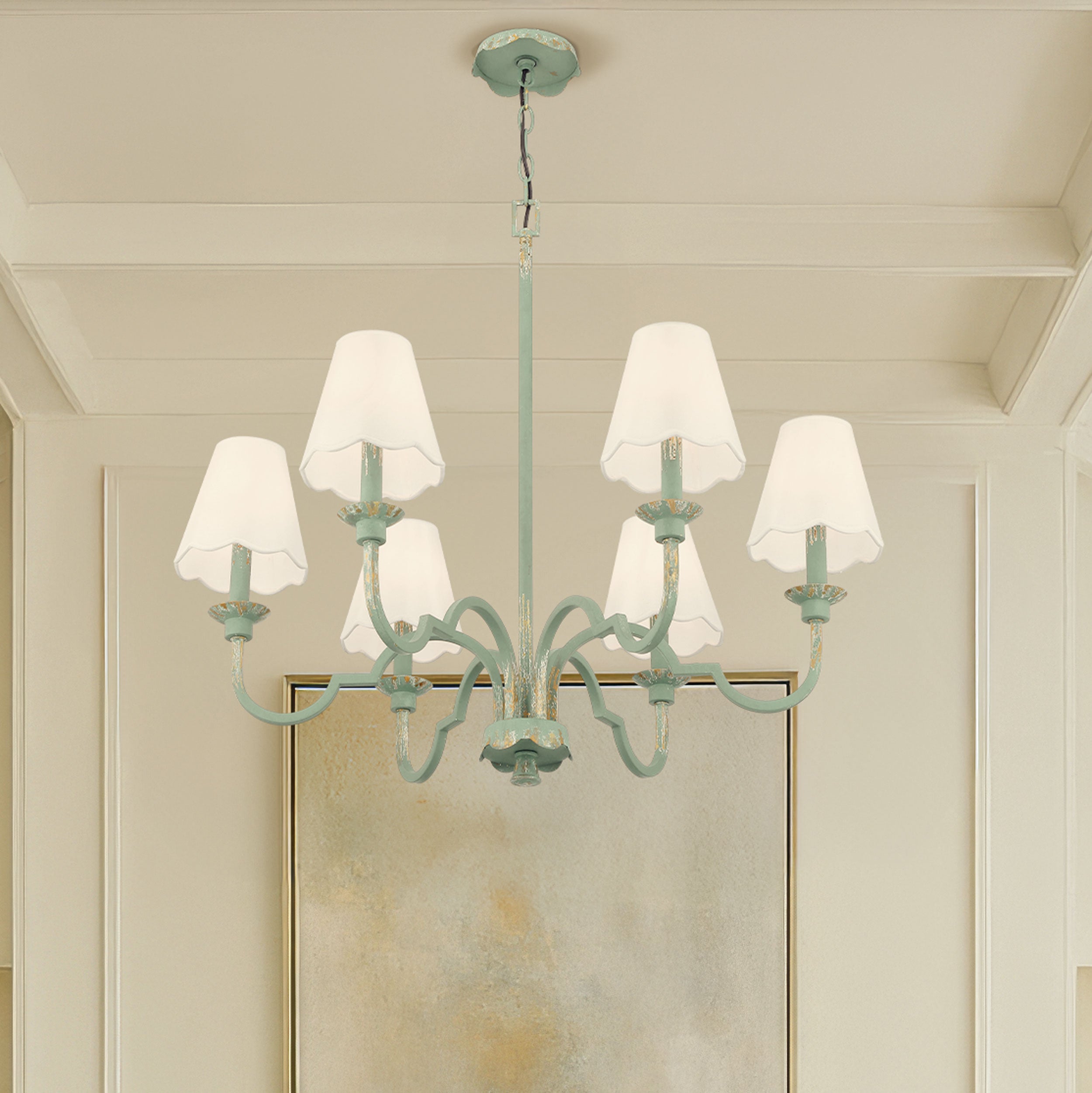 Golden Lighting Cheshire 6-light Chandelier in Antique Teal - - Golden Lighting