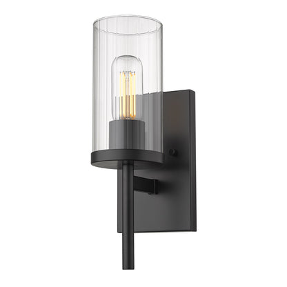 Winslett Wall Sconce in Matte Black with Ribbed Clear Glas Shade - - Golden Lighting