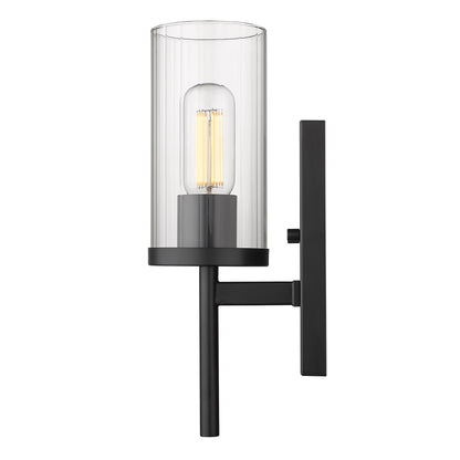 Winslett Wall Sconce in Matte Black with Ribbed Clear Glas Shade - Matte Black / Ribbed Clear Glass / Clear - Golden Lighting