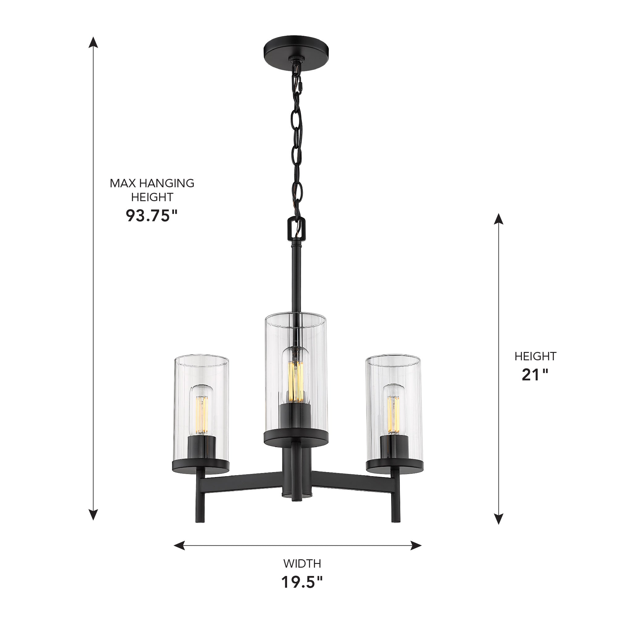 Golden Lighting Winslett 3-light Chandelier in Matte Black - - Golden Lighting