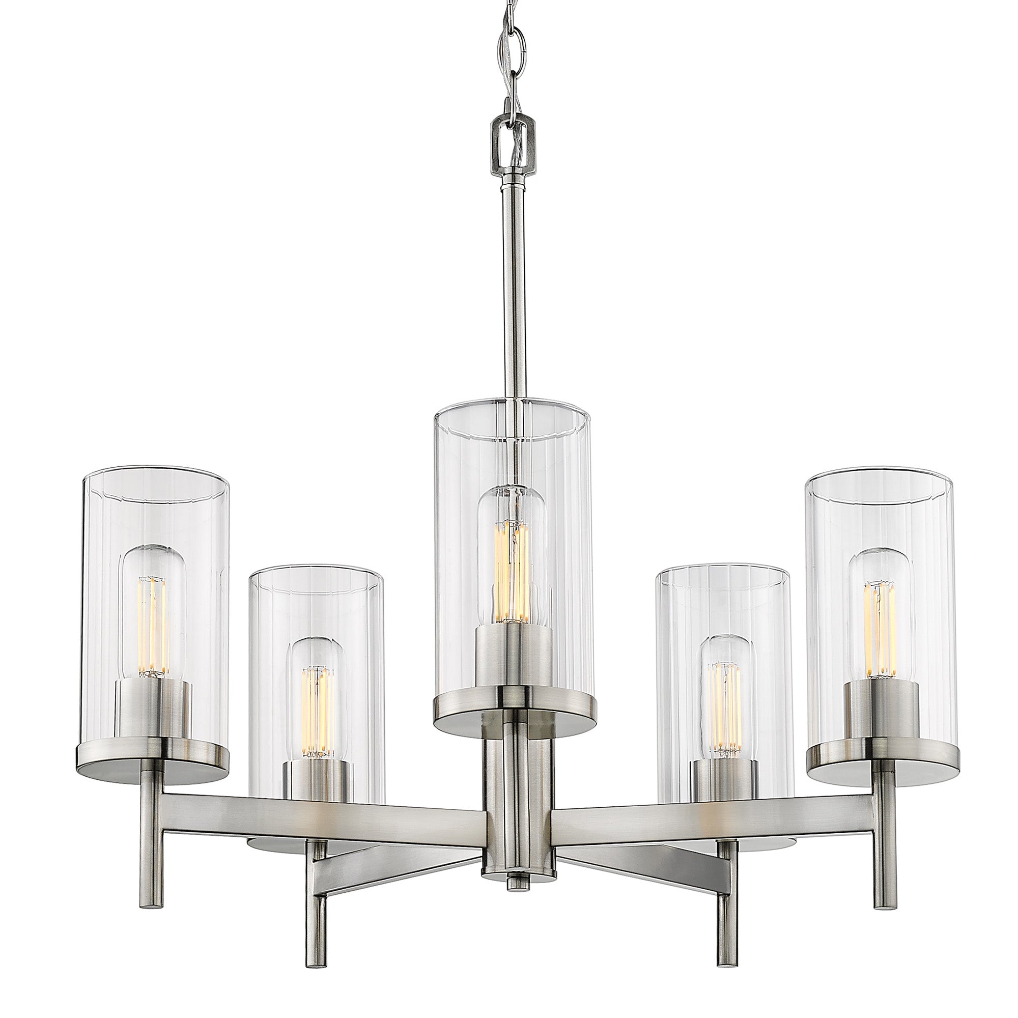 Winslett 5-Light Chandelier in Pewter with Ribbed Clear Glass Shades - - Golden Lighting