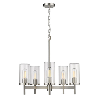 Winslett 5-Light Chandelier in Pewter with Ribbed Clear Glass Shades - Pewter / Ribbed Clear Glass / Clear - Golden Lighting