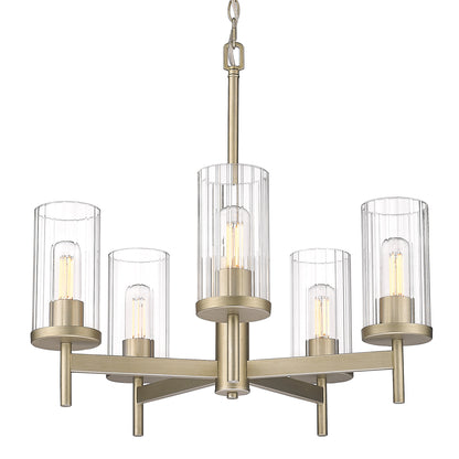 Winslett 5-Light Chandelier in White Gold with Ribbed Clear Glass Shades - - Golden Lighting